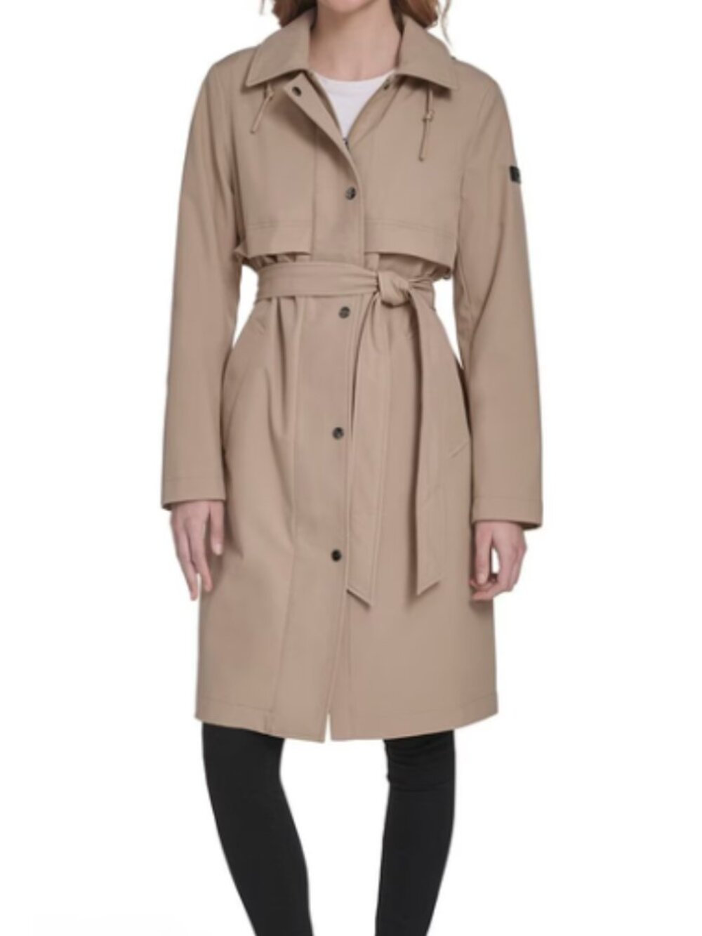 DKNY Women’s Trench Coat Hooded Water Resistant Khaki Size Medium NWT